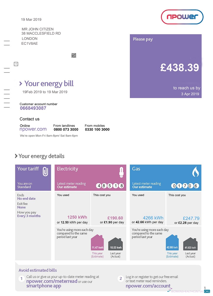 download United Kingdom Npower utility bill template, fully editable in PSD format photoshop template